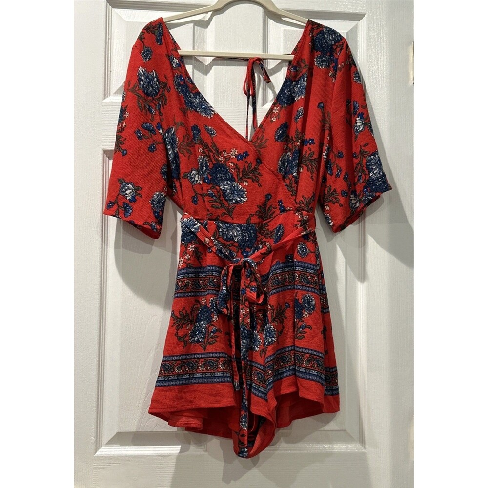 Trixxi Red & Blue Floral Romper Size XL